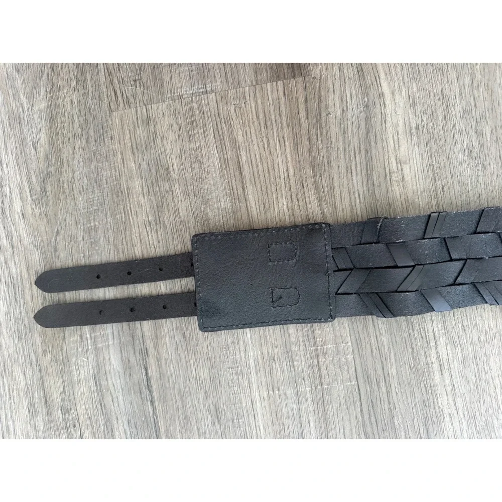 Vintage Balibelt Black Woven Leather Double Buckle Wide Belt M/L 80s 90s Boho